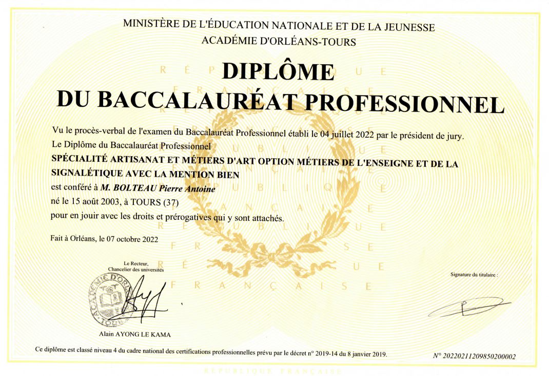 diplome bac pro